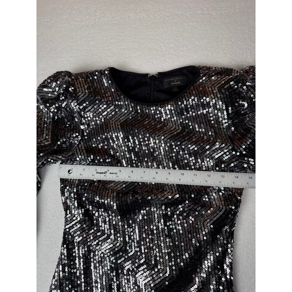 Revolve X Michael Costello Leanne sequin mini dress size S silver black - Picture 8 of 11